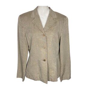 Vtg NORA NOH Women Button Front Silk Linen Blazer Sz 8 Brown Quite Luxury Preppy